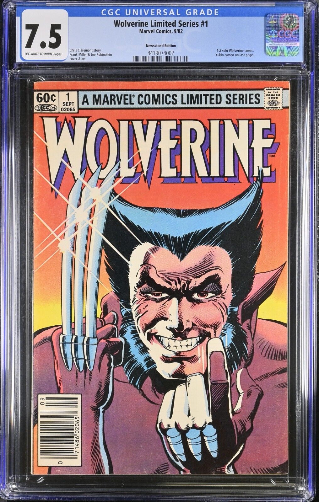 Wolverine Limited Series #1 Newsstand CGC 7.5 1982 Chris Claremont