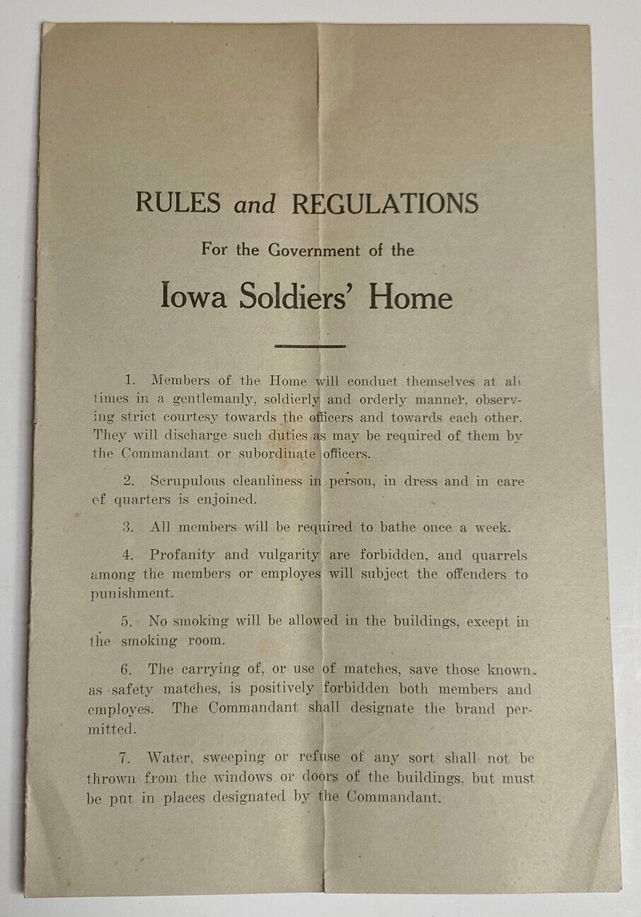 G.A.R. Era Rules And Regulations For The Government Of The Iowa Soldiers\' Home