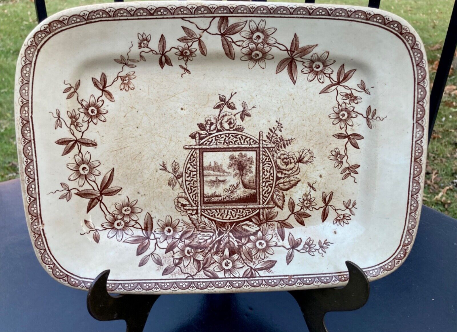 Antique Maitland Brown Aesthetic Movement 11” Platter Plate Adams England 1800’s