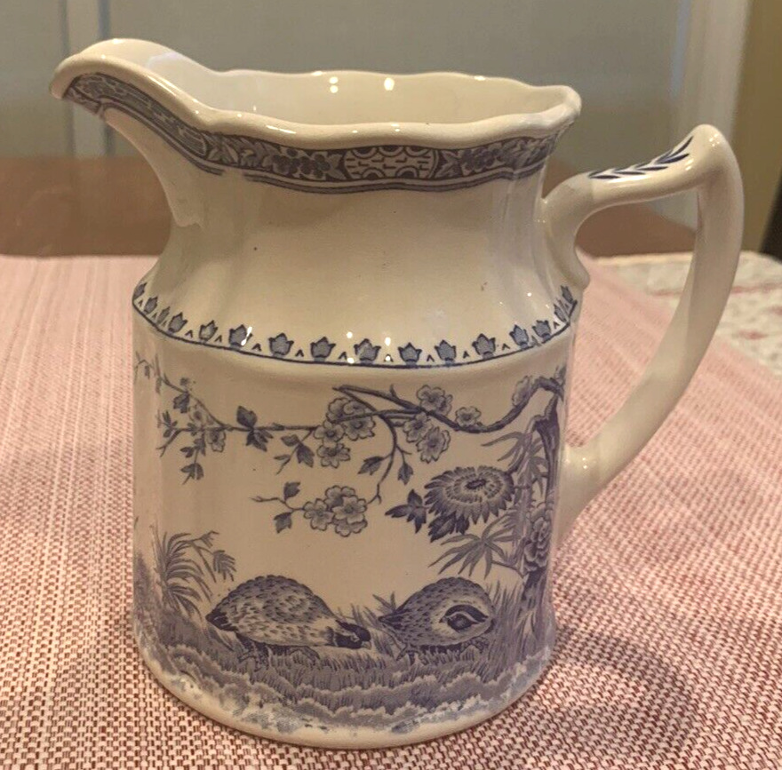 Furnival’s Quail Antique Pitcher 1913 Made In England Blue And White