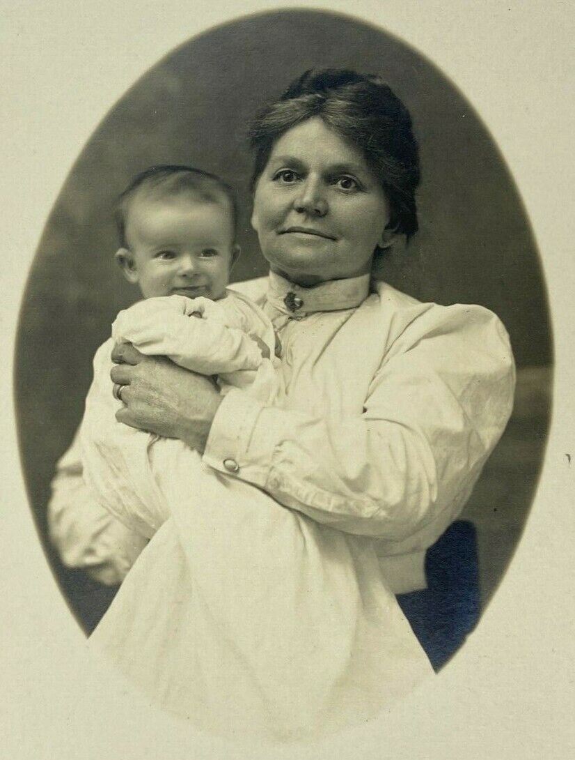 Woman Holding Baby Studio RPPC Photo Postcard