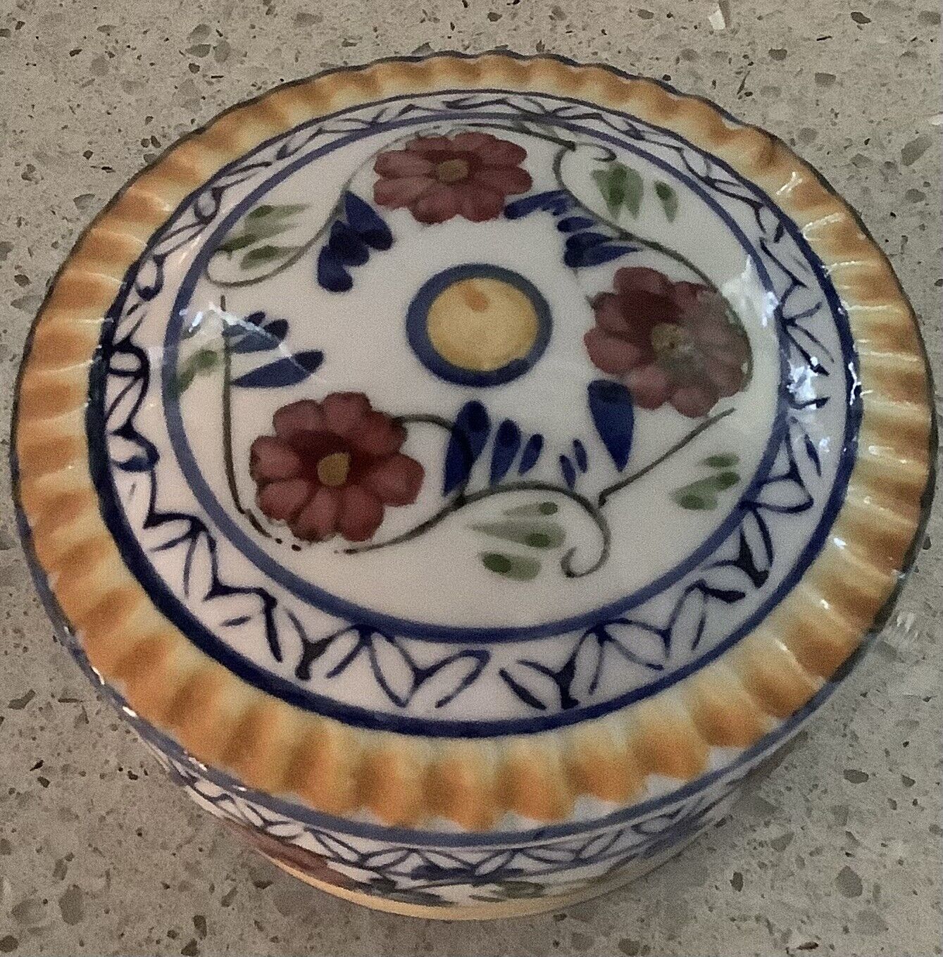 Older Sweet Ceramic Round Box With Lid, Hand Painted
