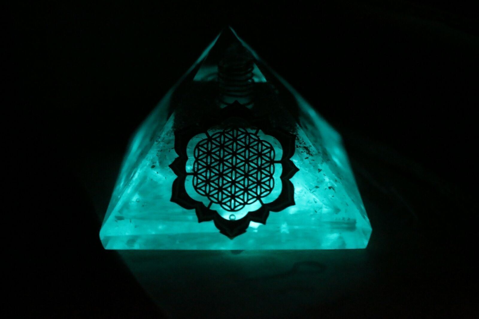 Glow in the Dark Selenite Orgone Pyramid 75mm XL EMF & 5G Protection