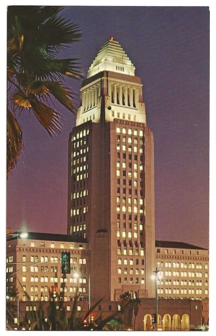 Los Angeles California c1960's Civic Center City Hall illuminated at Night