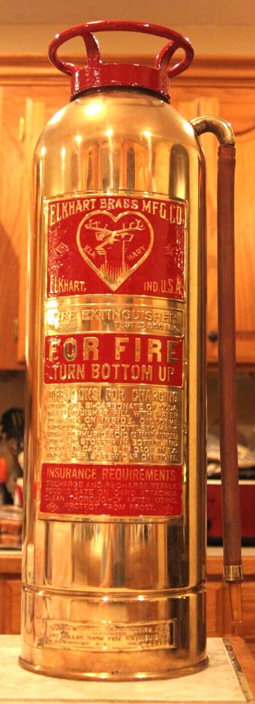 Antique Vintage ELK HART Brass Fire Extinguisher-Polished Restored