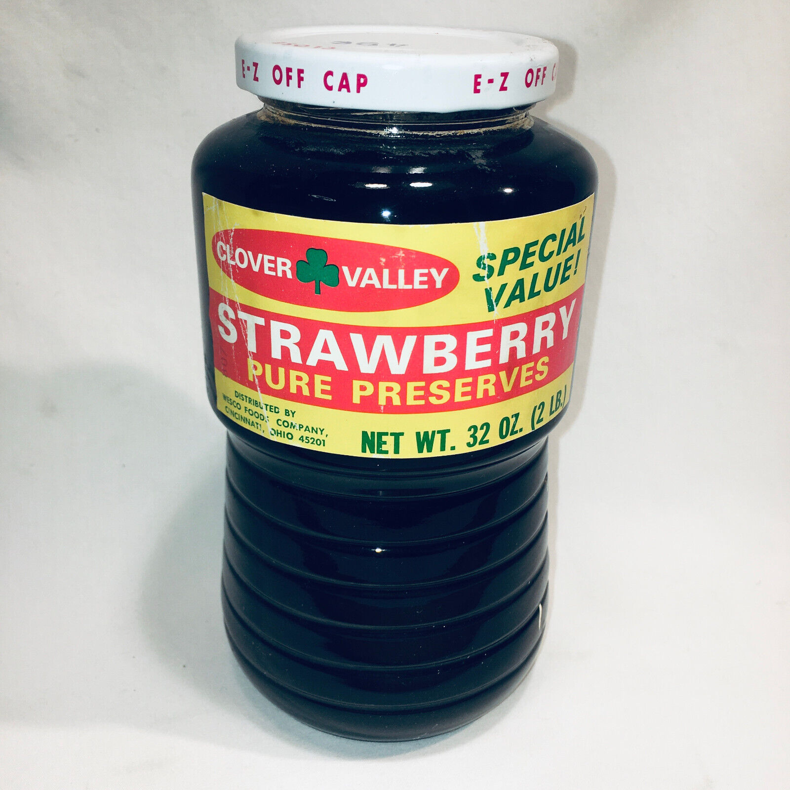 Vintage 60s Unopened Clover Valley Strawberry Jelly in Glass NOS GRAPHIC DESIGN
