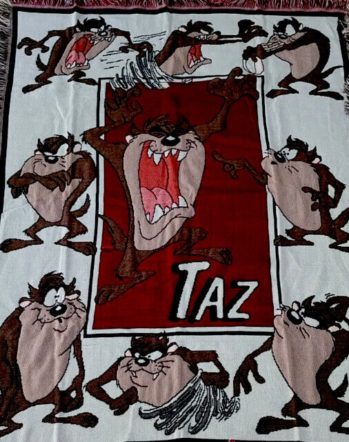 Vintage 1996 Warner Bros Throw Blanket 46x60  Taz Made In USA Tasmanian Devil