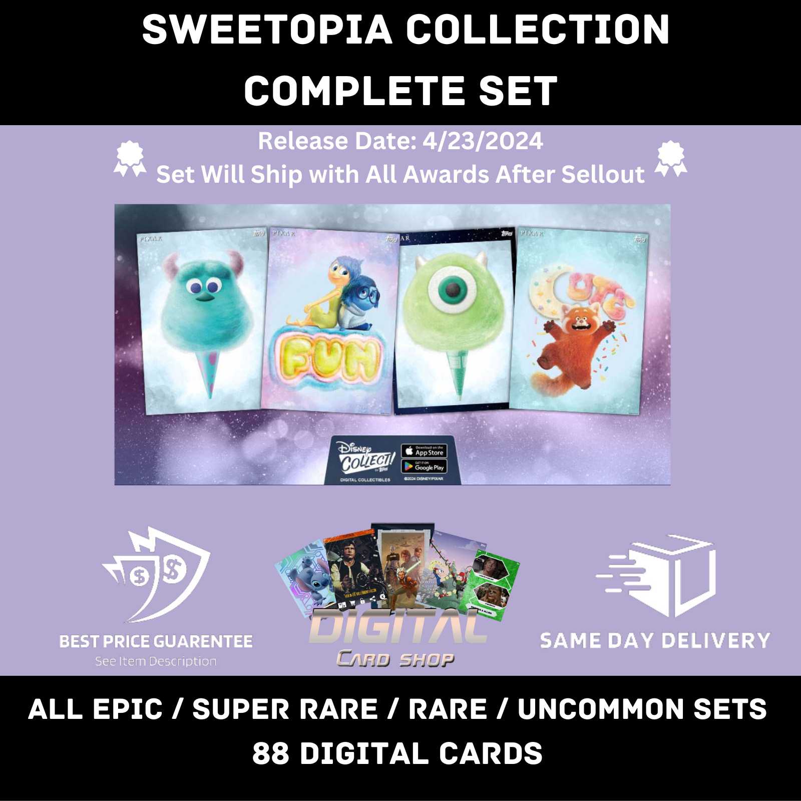 Topps Disney Collect Sweetopia Collection Full Set ALL EPIC SR R UC 88 Cards