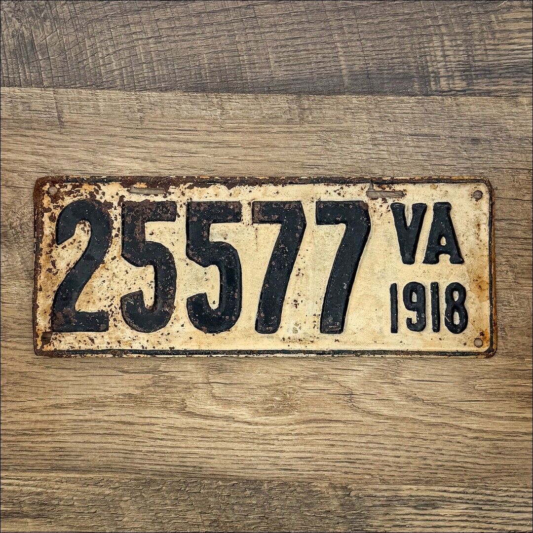VIRGINIA 1918 License Plate - 25577 - Original base, touched up numbers