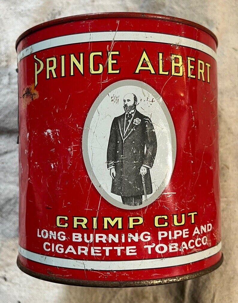 Vintage  Prince Albert Pipe & Cigarette Tobacco Round 14 OZ. Tin Can With Lid