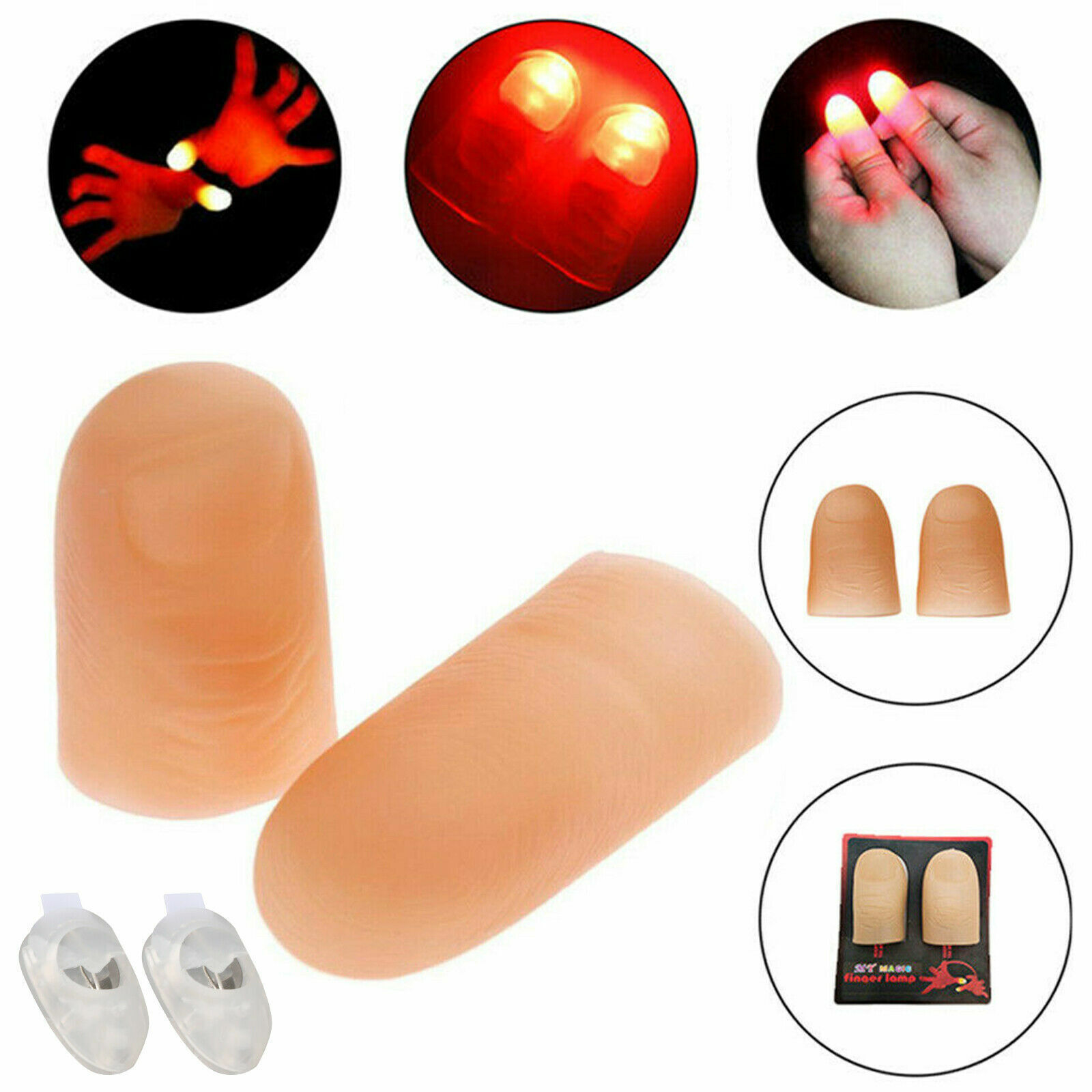 2x LED Finger Thumbs Light red Color Magic Prop Party Bar Show  Lamp