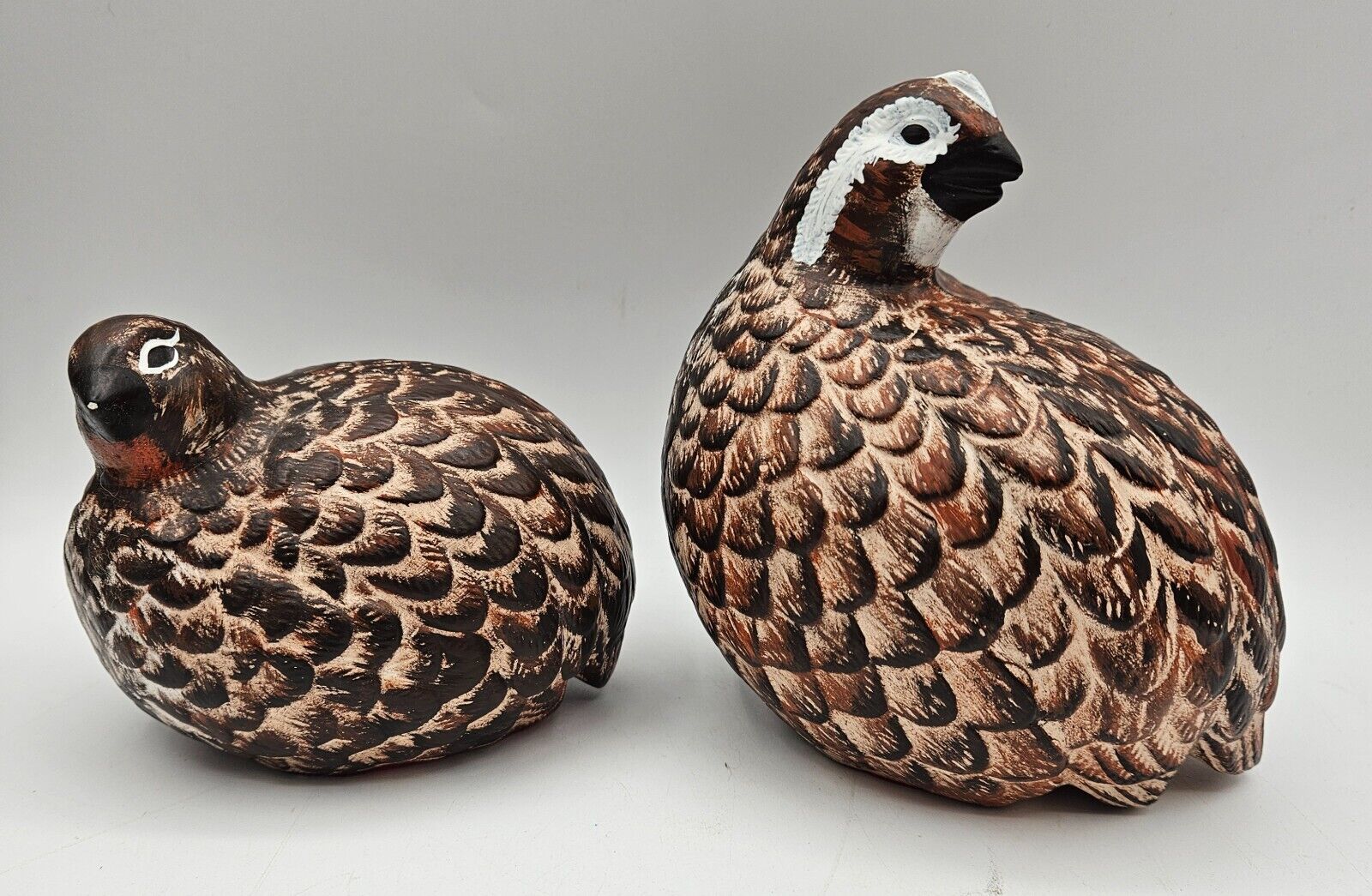 Pair of Vintage Handpainted Ceramic Quail Figurines Game Birds