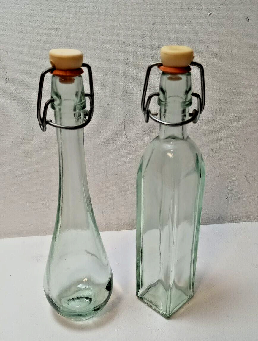 2 vintage Apothecary, oil, vinegar, spice seal capped bottles