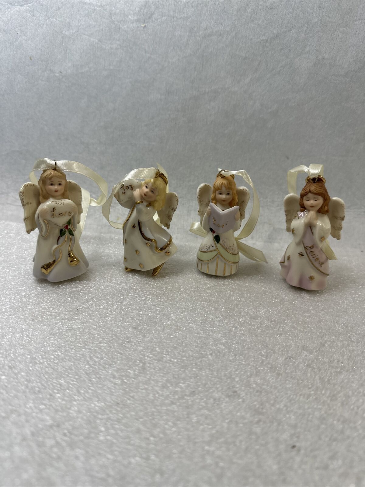 Lenox Set Of 4 Mini Angel Ornaments Believe, Love, Joy & Noel