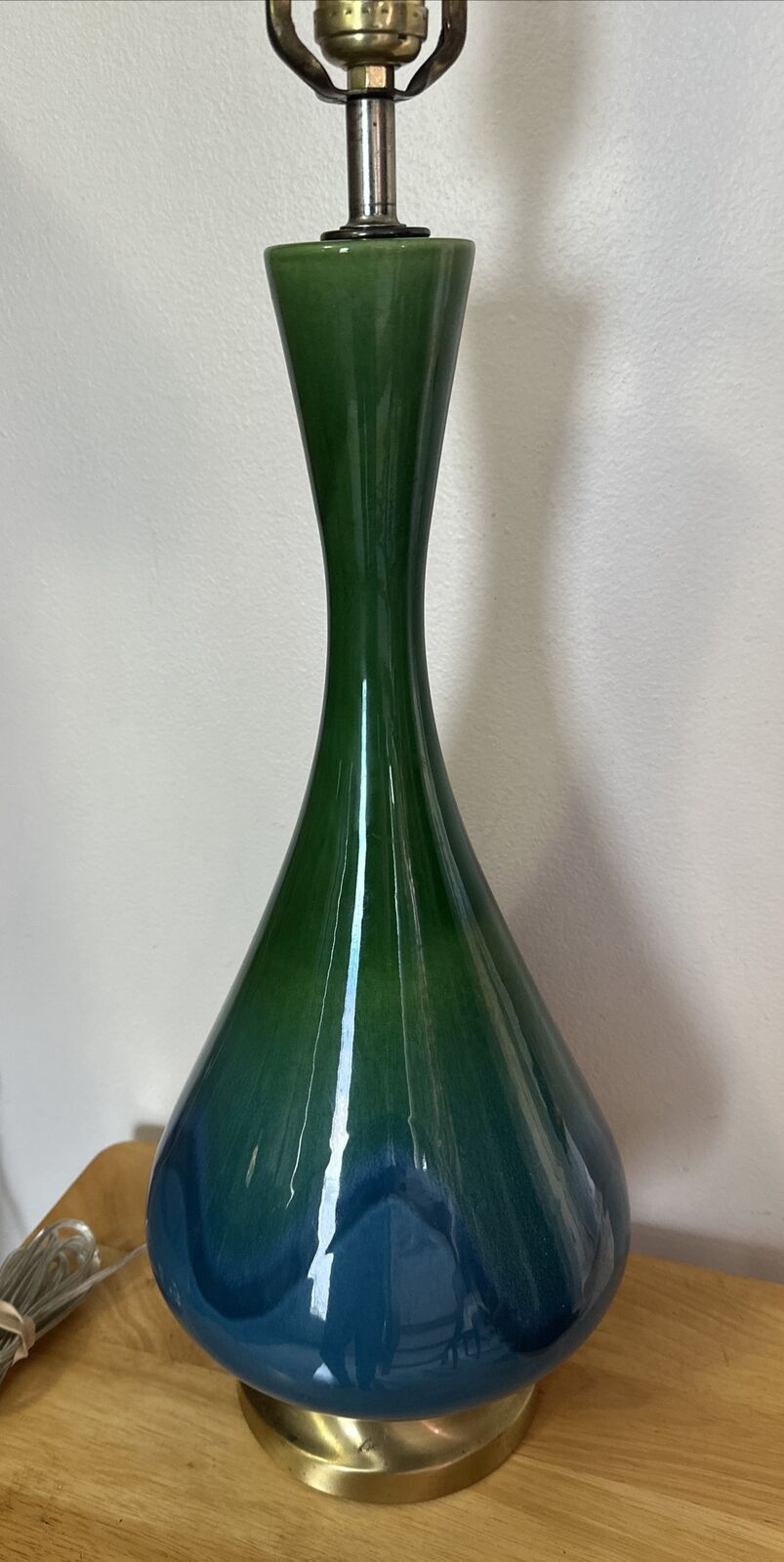 MCM Green Blue Vase Shape Art Drip Glaze Pottery Table Lamp 1950s Rewired