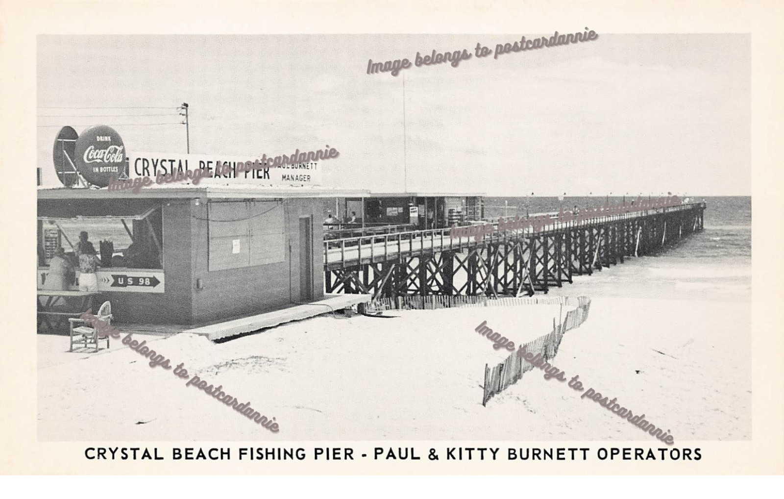 Destin Florida Crystal Beach Fishing Pier Hwy 98 Coca Cola Ad Vtg Postcard A61