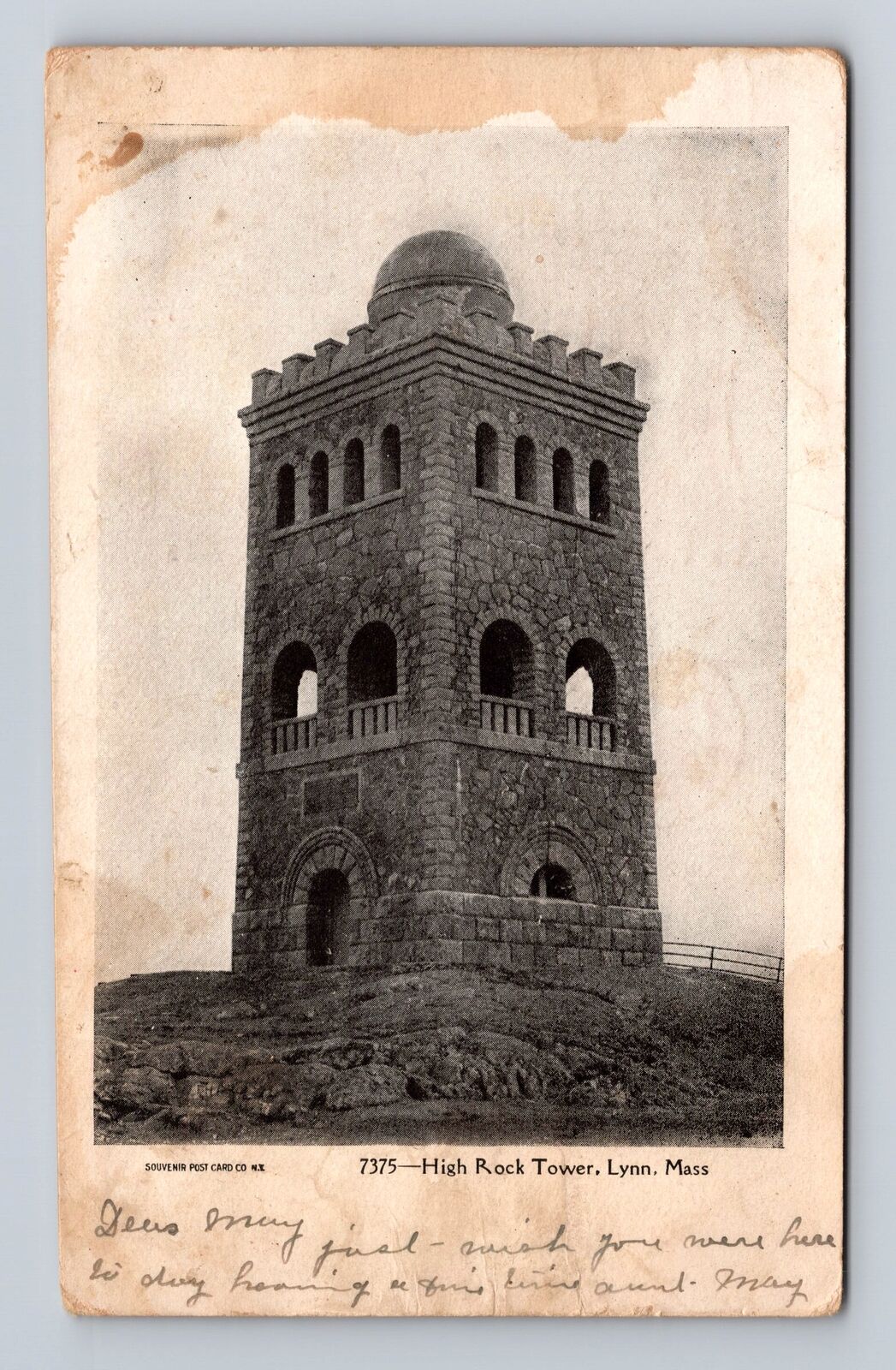 Lynn MA-Massachusetts, High Rock Tower, Antique Vintage c1906 Souvenir Postcard