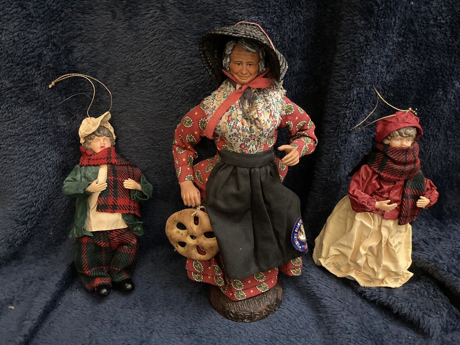 French Santon De Provence Doll, S Peirano Clay Head, AND two Kurt Adler Carolers