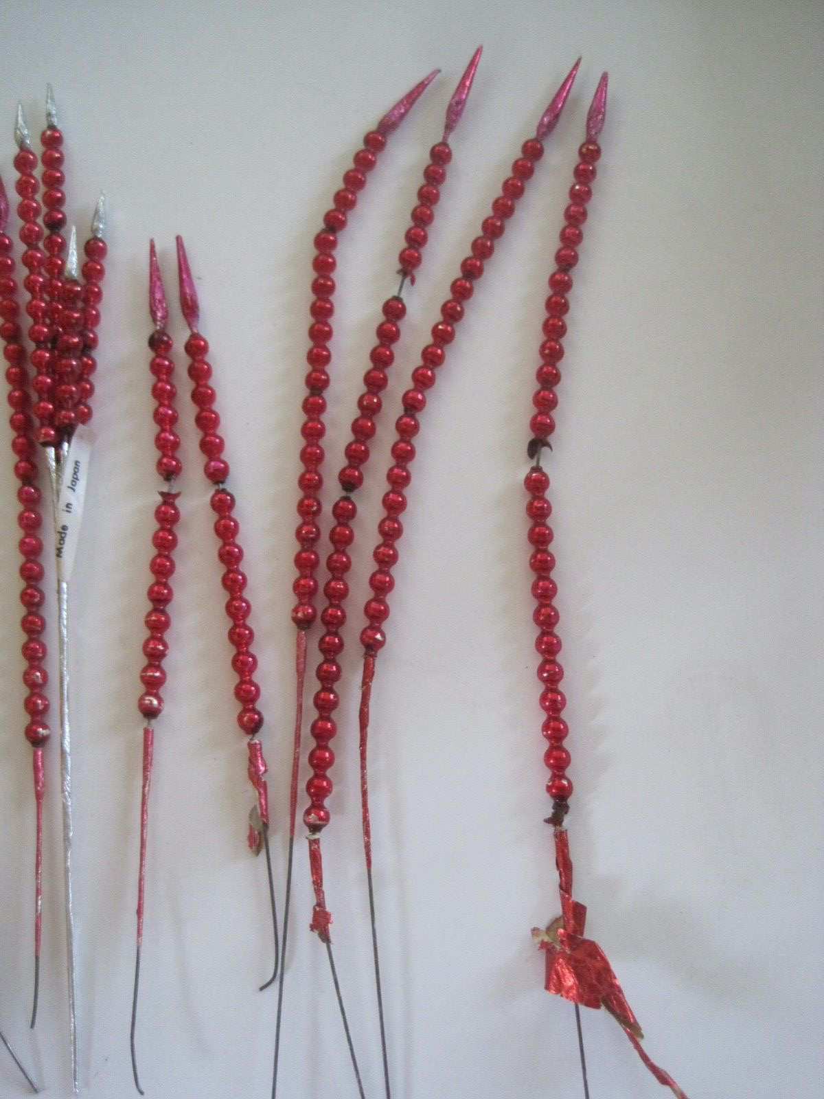 Red Mercury Glass Bead Floral Picks Lot 11 Antiques Japan Vintage