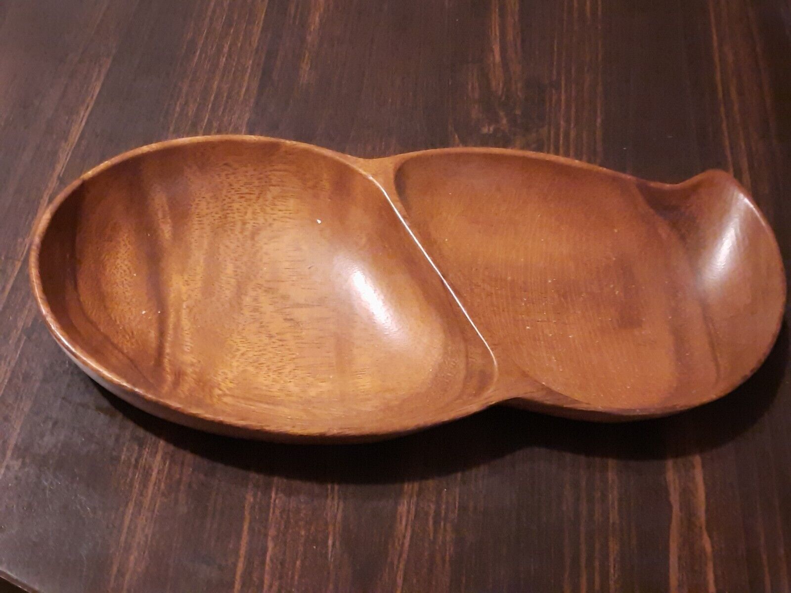 VINTAGE WOODEN DIVIDED DISH MONKEY POD WOOD PHILIPPINES 11” X 5