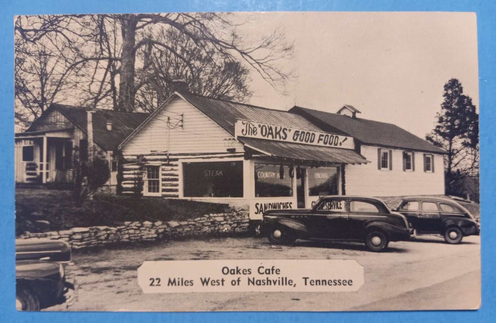 C.1940s Cars THE OAKES CAFE~ 22 Miles West of Nashville TN RARE Vintage Postcard