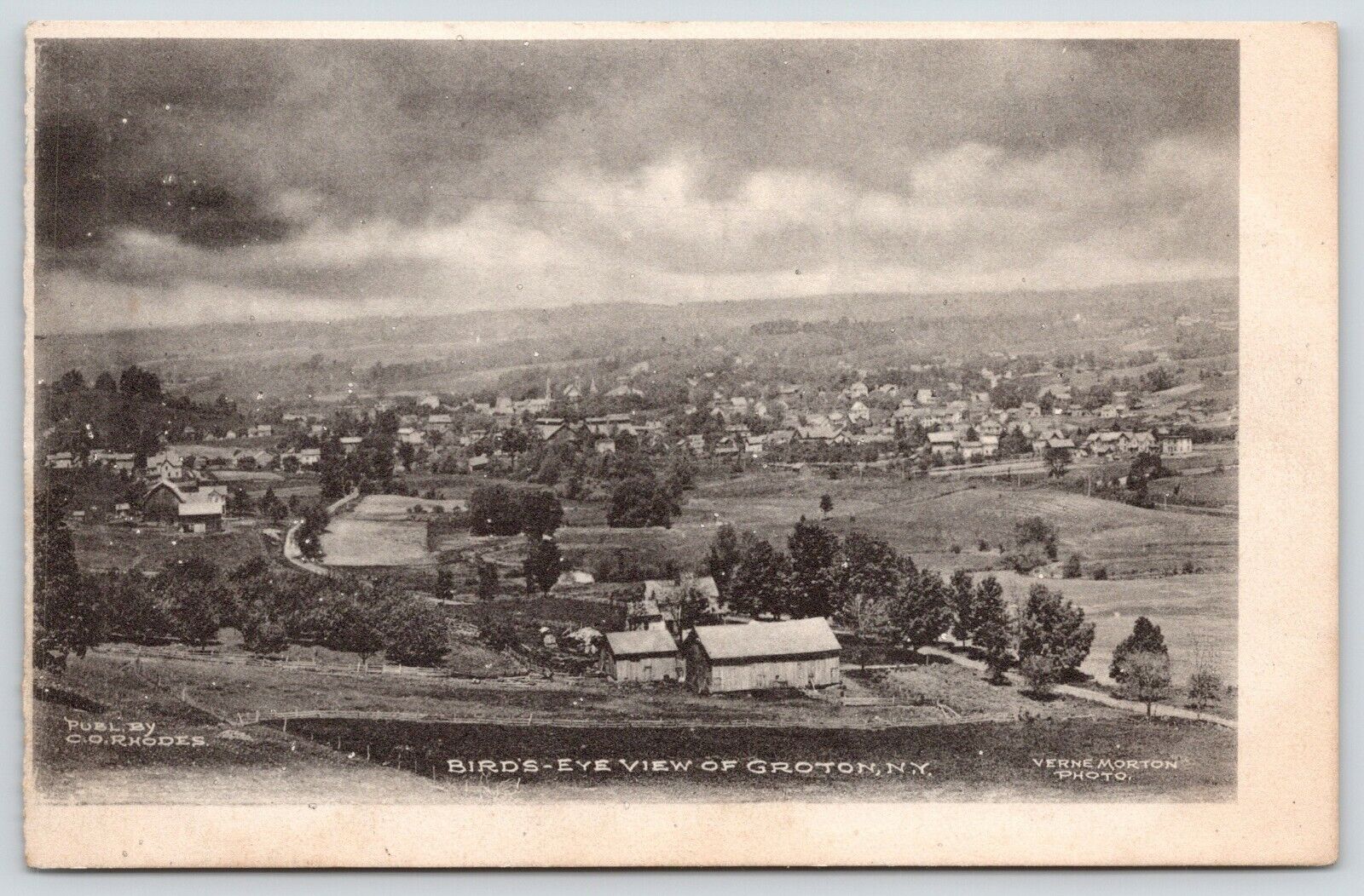 Groton New York~Birdseye Panorama~Farm Barns~Homes~Road into Town~1907 Rhodes PC