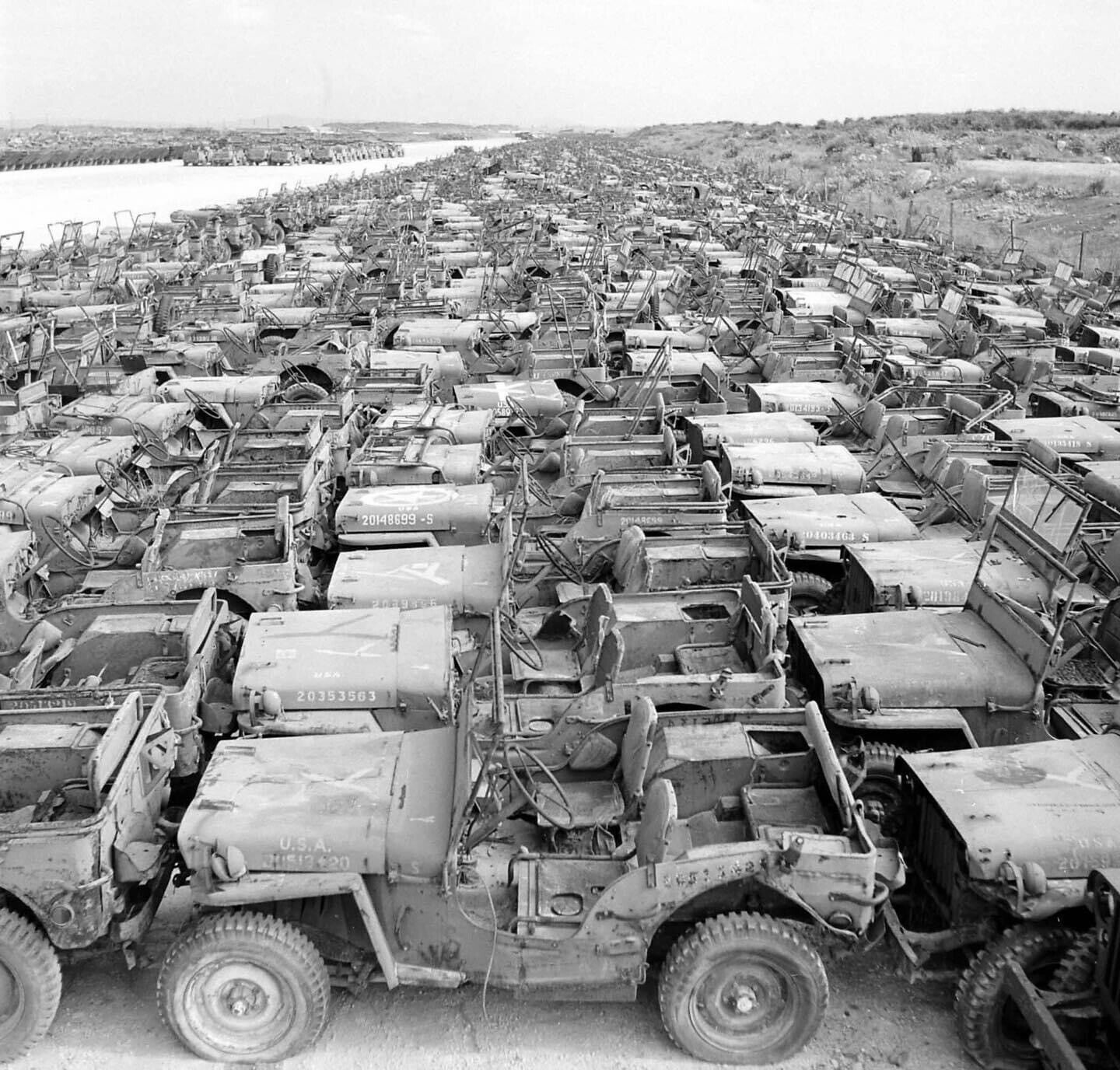 WW2 WWII Photo World War Two / US Army Jeep Graveyard on Okinawa Post War