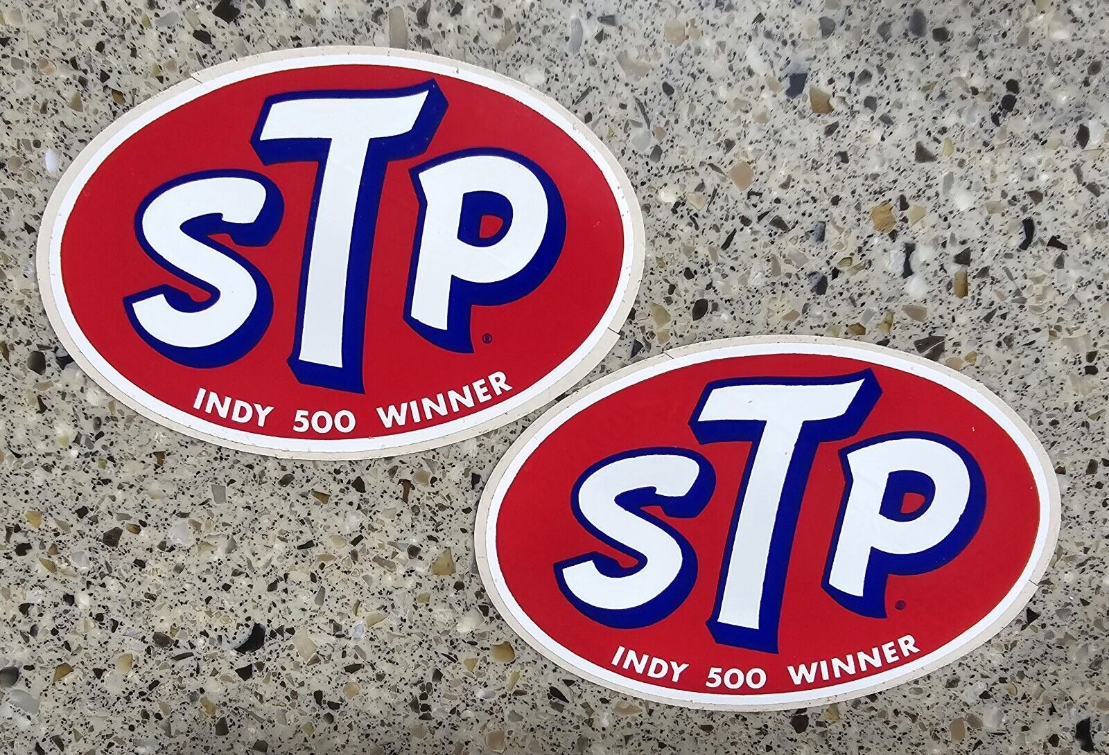 STP Indy 500 Winner - Set of 2 Original Vintage Racing Stickers