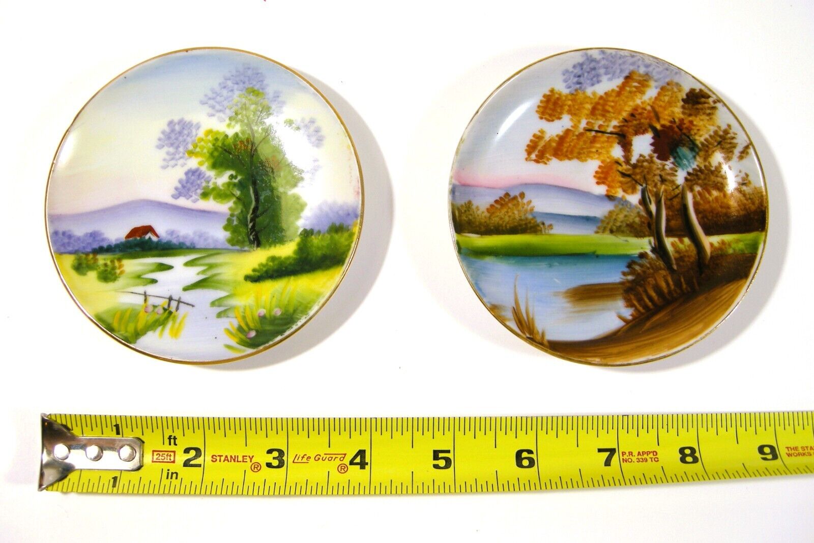 Set of two Ucagco Japan 4” hand painted scenery plates Vintage