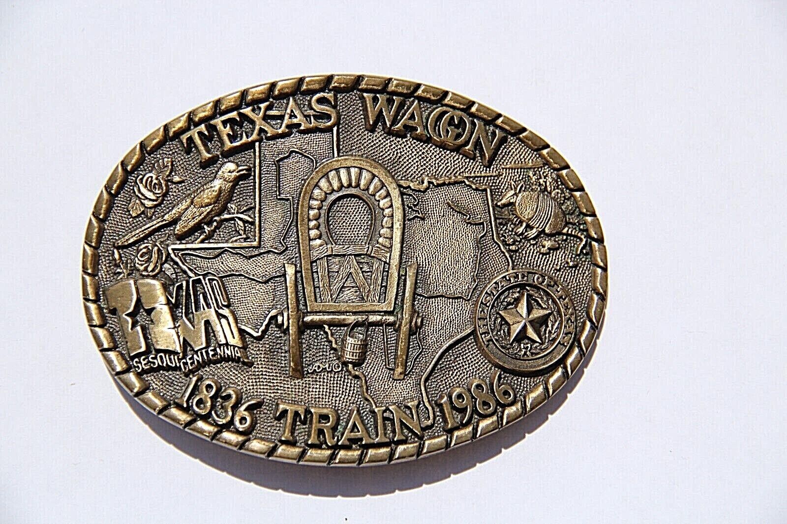 Texas 1836 - 1986 Wagon Train Belt Buckle