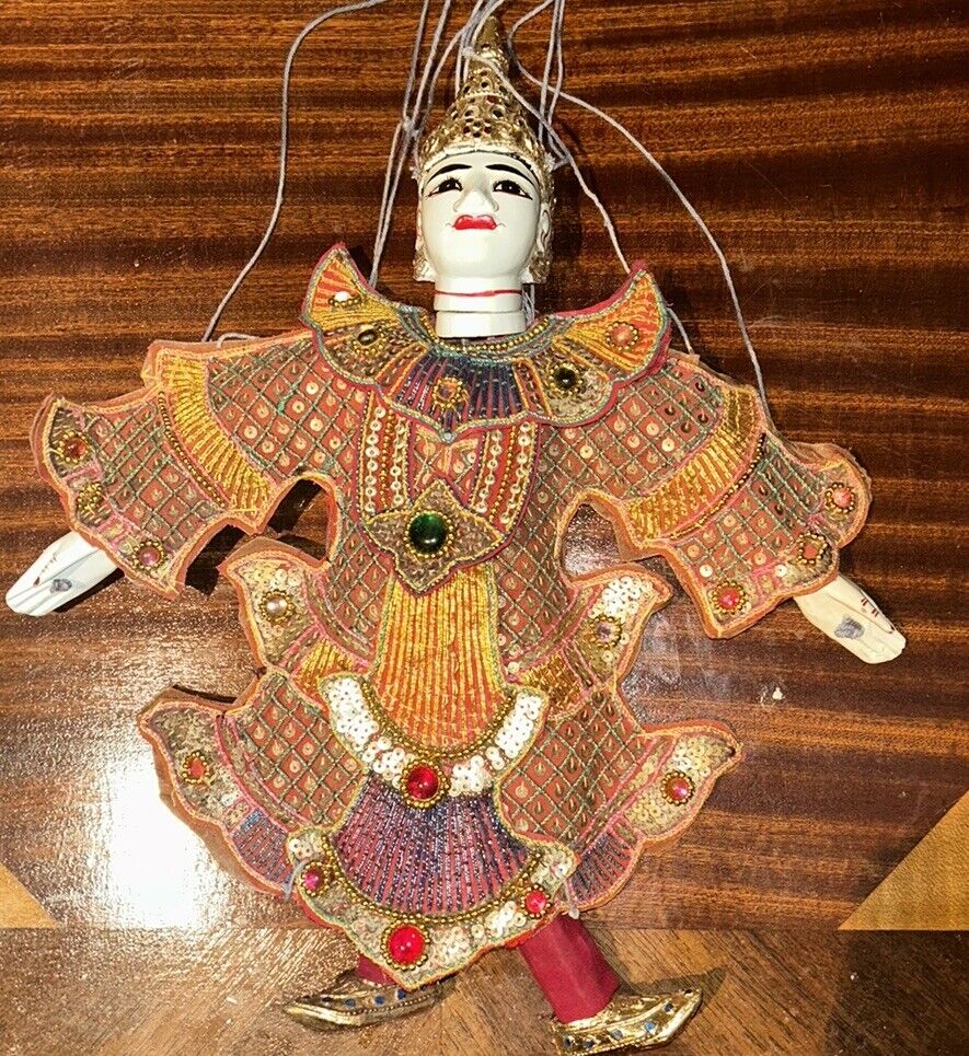 Thai Marionette String Puppet Vintage Wooden Asian Handmade in Traditional Dress