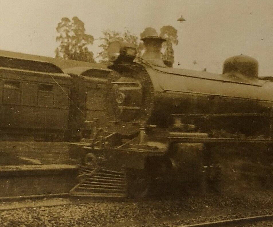Antique RPPC Steam Engine Locomotive in Depot Railroad Station Vintage Train 
