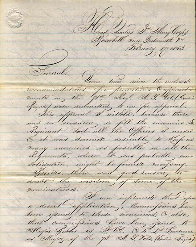 DANIEL E. SICKLES - MANUSCRIPT LETTER SIGNED 02/17/1863