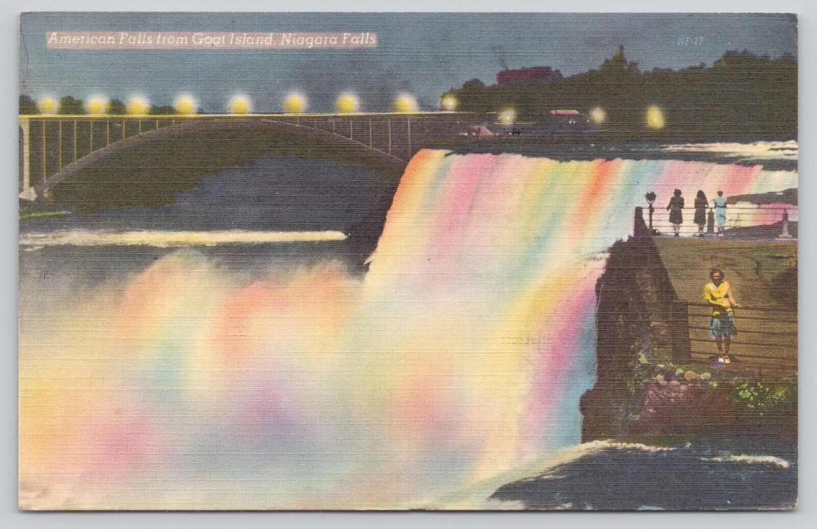 American Falls From Goat Island Niagara Falls New York Vintage Linen Postcard