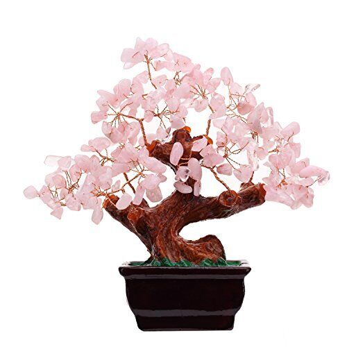 feng shui natural rosa cristal de cuarzo rosa árbol del dinero estilo bonsai