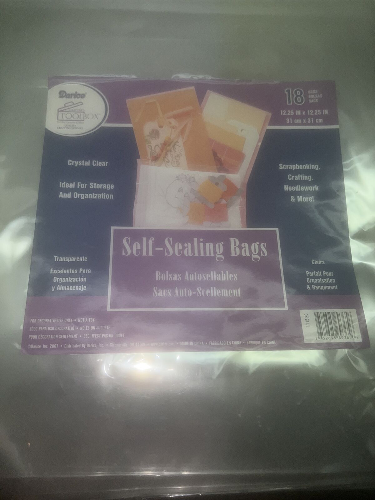 18pc Plastic Self Sealing Bags 12.25 X 12.25 Inches Clear Darice Tool Box Look