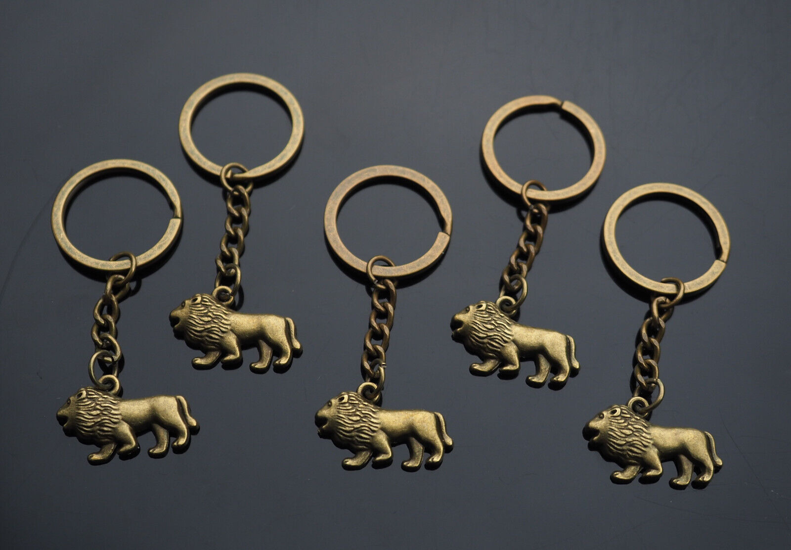 5x PCS - Bronze Lion Pendant Keychain Key Ring Chain Growling Zoo Animal Gift