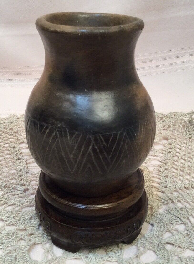Vintage Native American Cherokee Pottery Vase Signed M Swimmer