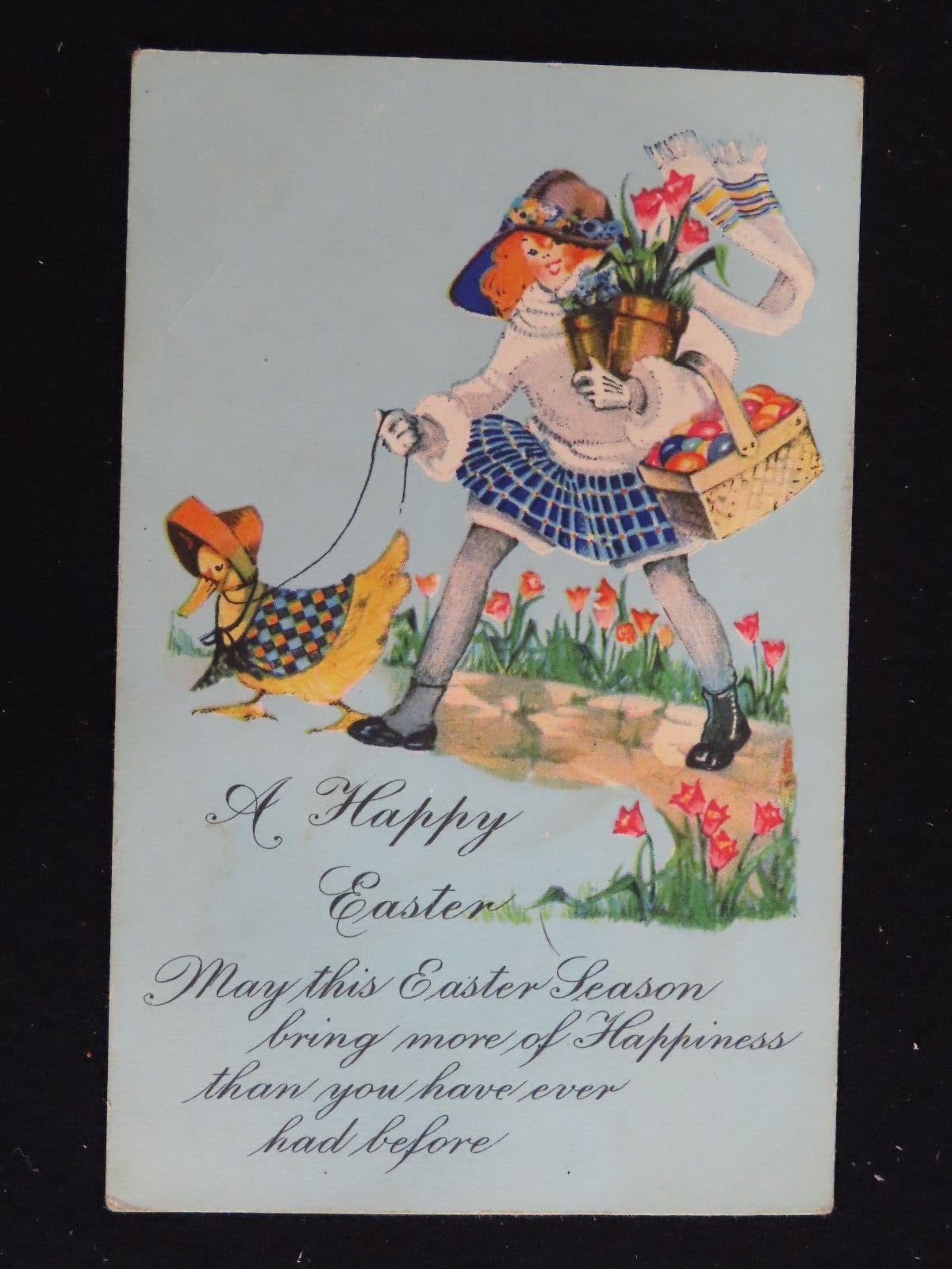 Antique Postcard Easter Undivided Girl Walking Anthropomorphic Goose Rare C1855