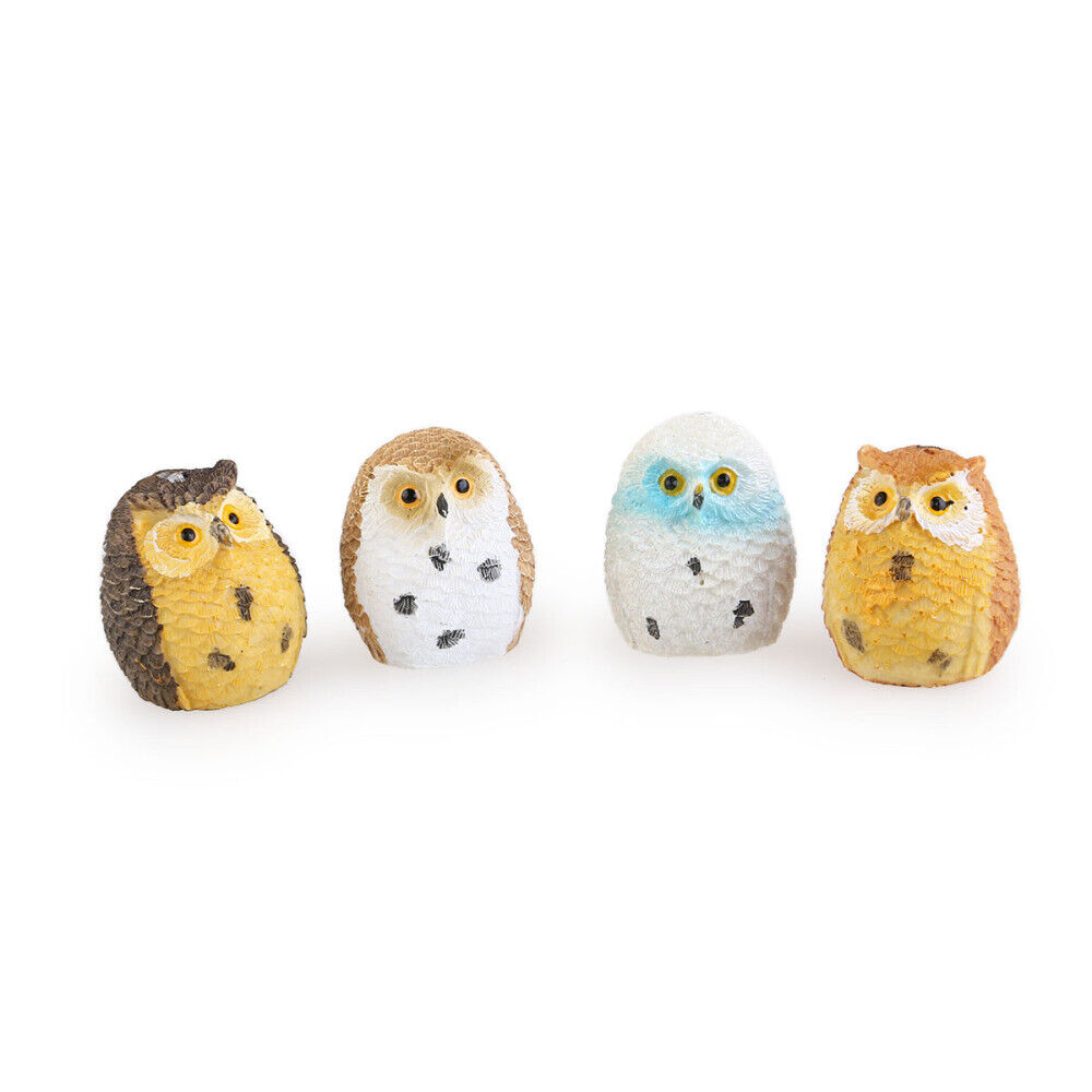 4PCS Creative Lovely Mini Birds Garden Owls Figurines Miniature Bonsai Owls