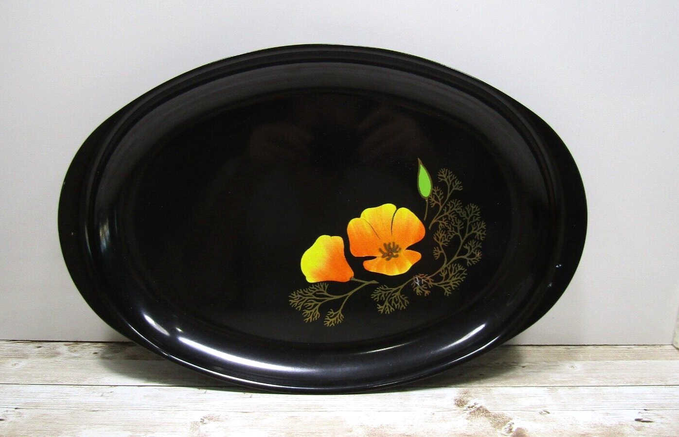 Vintage COUROC Monterey California Inlay Flowers Oval Poppy Serving Tray Platter
