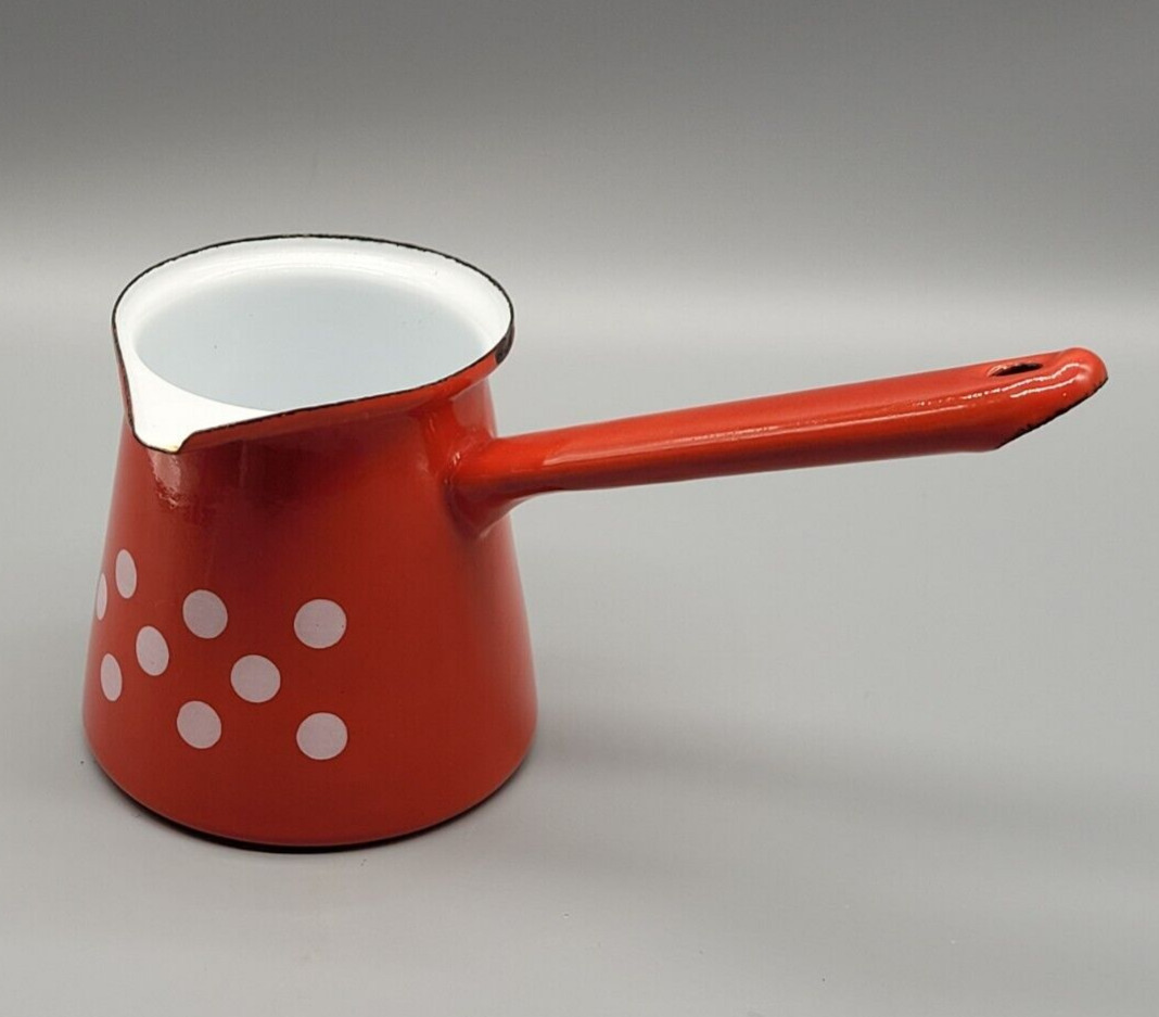 Vintage French Japy Enamel Red w/White Dots Coffee Butter Milk Warmer 16oz
