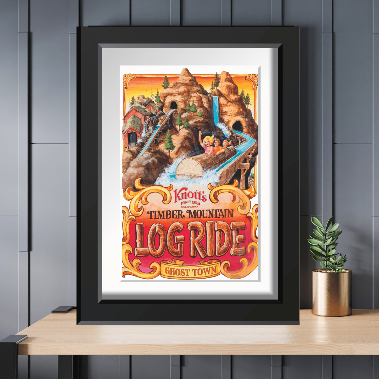 Knotts Berry Farm Timber Mountain Log Ride Vintage Restored Poster Print