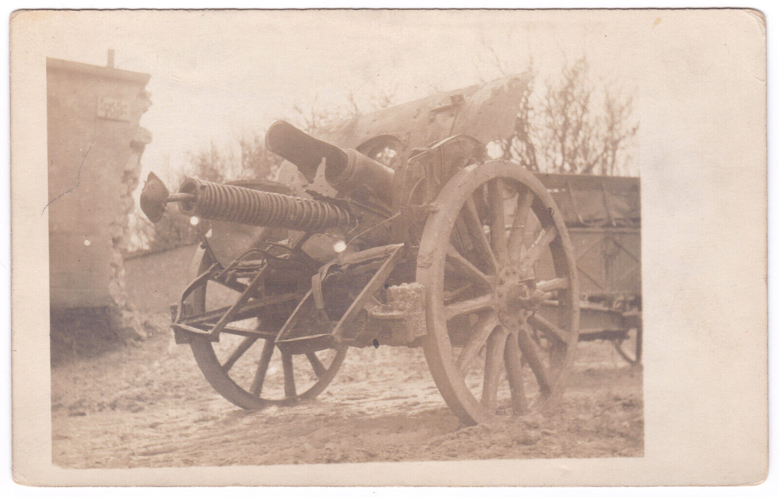 WW1 WWI Battle Damage Destroyed Barrel Cannon Artillery Wall RPPC Photo Postcard