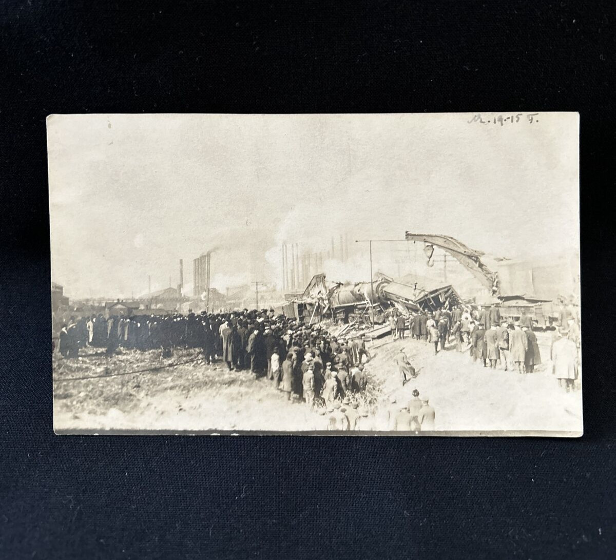 Vintage RPPC Postcard Railroad Derailment 1915 ? Accident Crane Unused