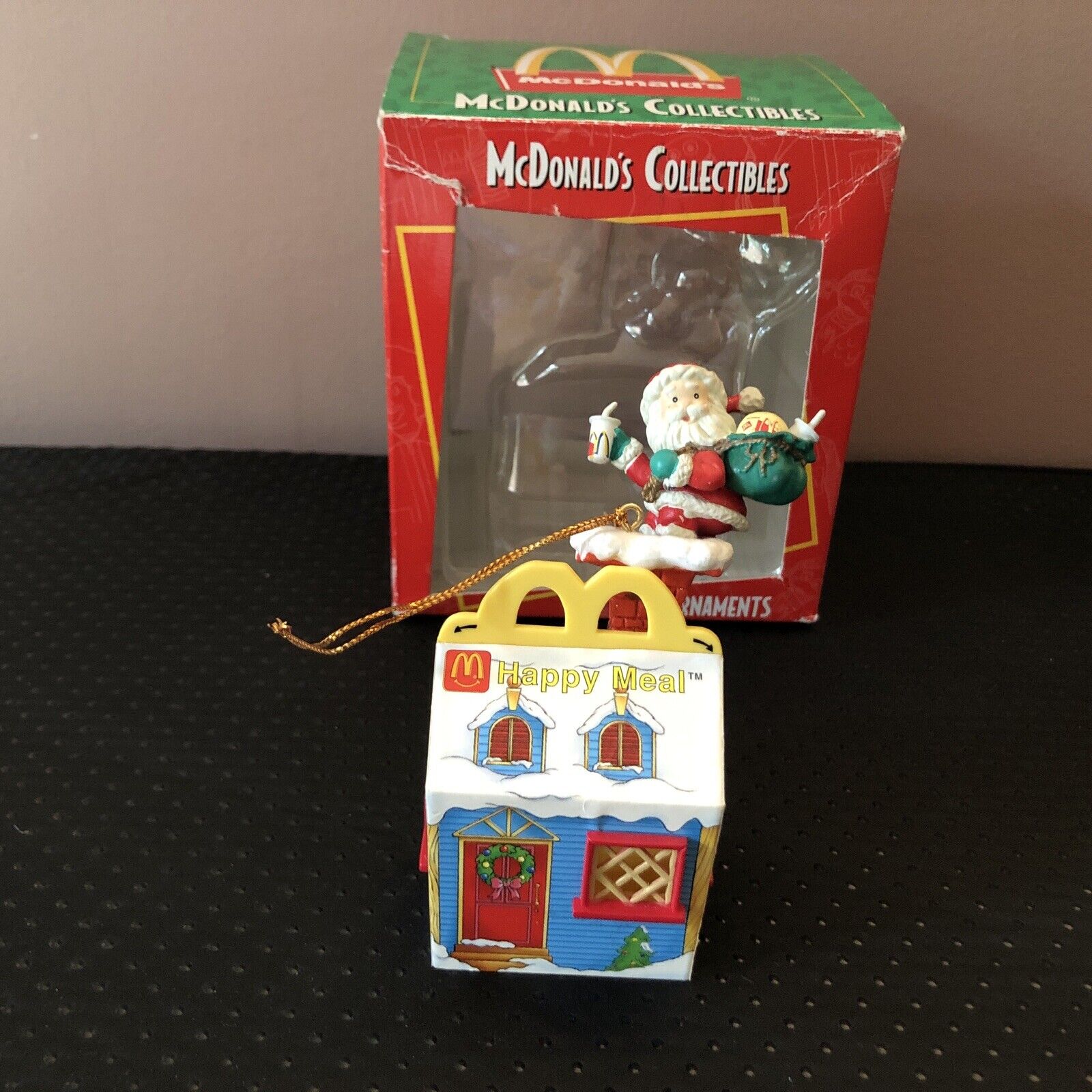 Vintage McDonald’s Collectibles Christmas Ornament Happy Meal Box & Santa 1996