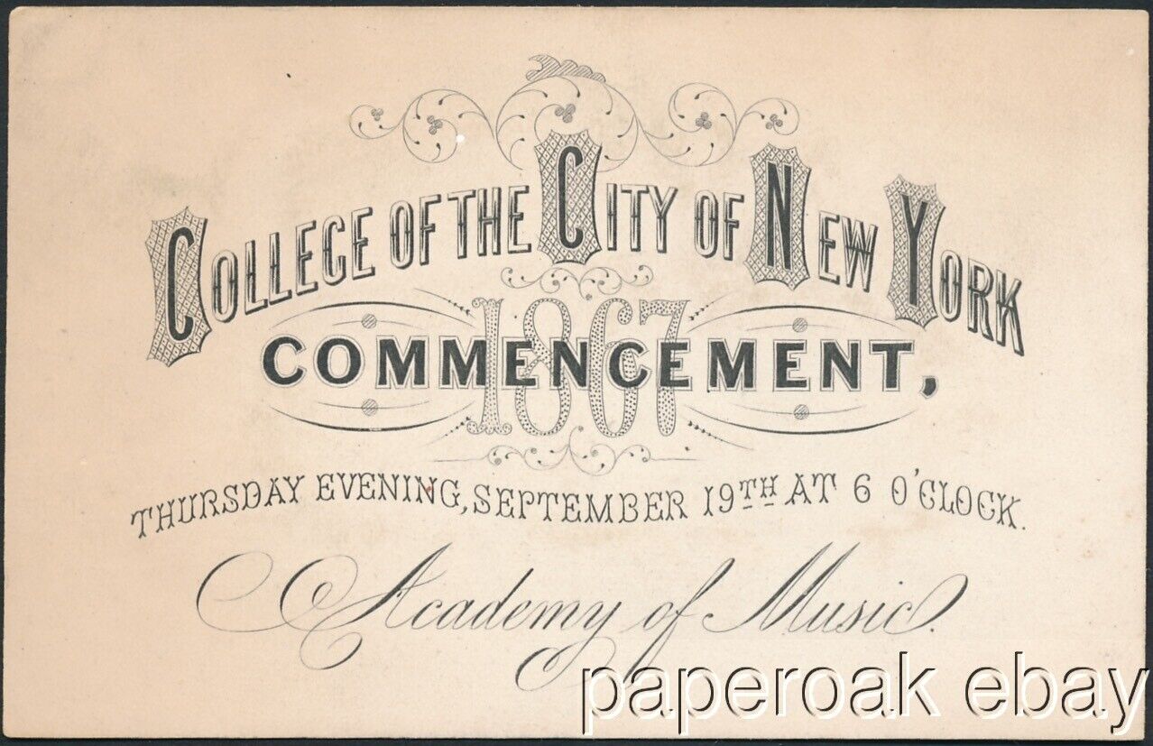 1867 College Of The City Of New York Commencement Ticket