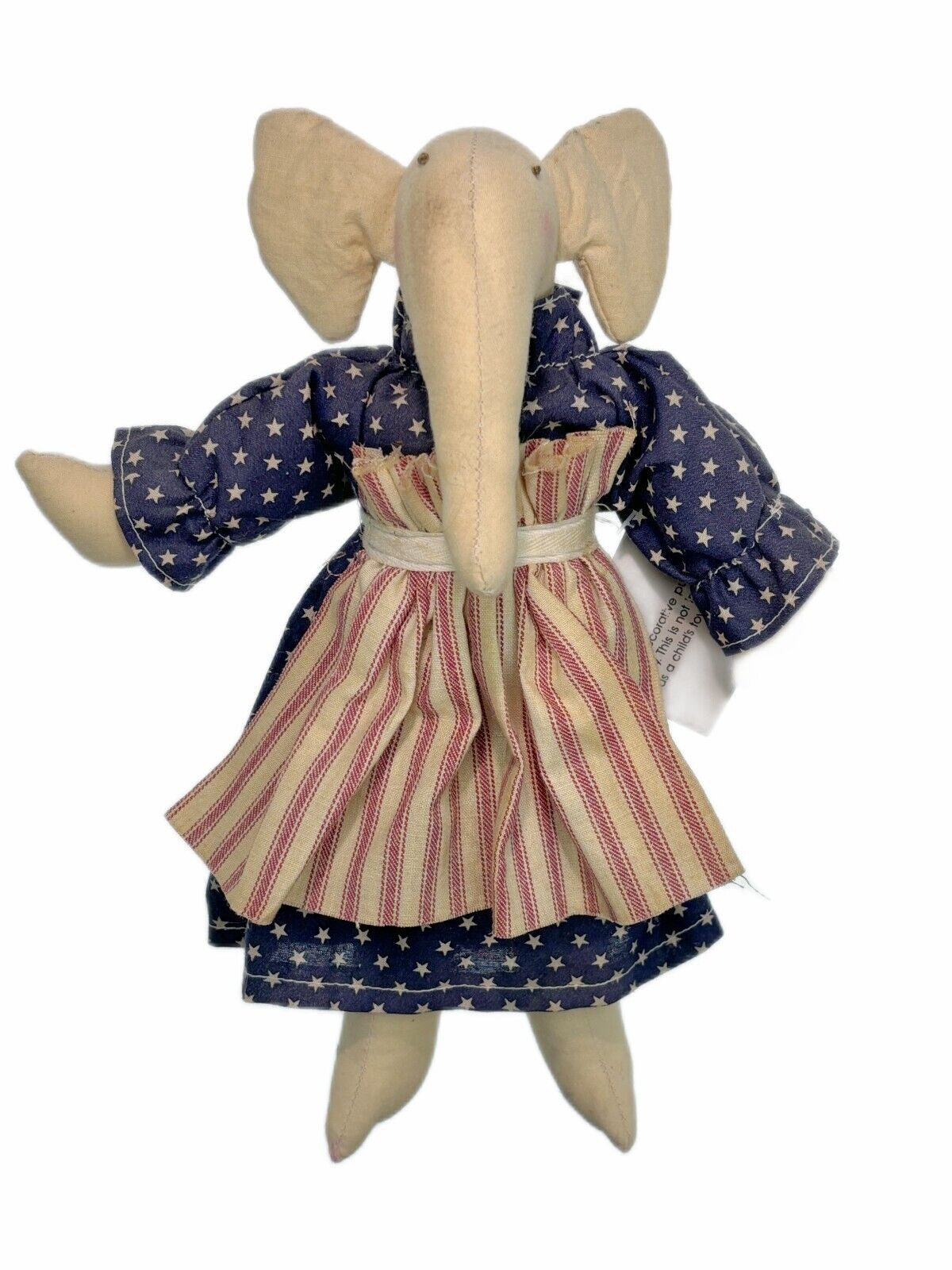 11” Elephant Primitive Plush Americana Folk Art Figurine Patriotic Stars Stripes