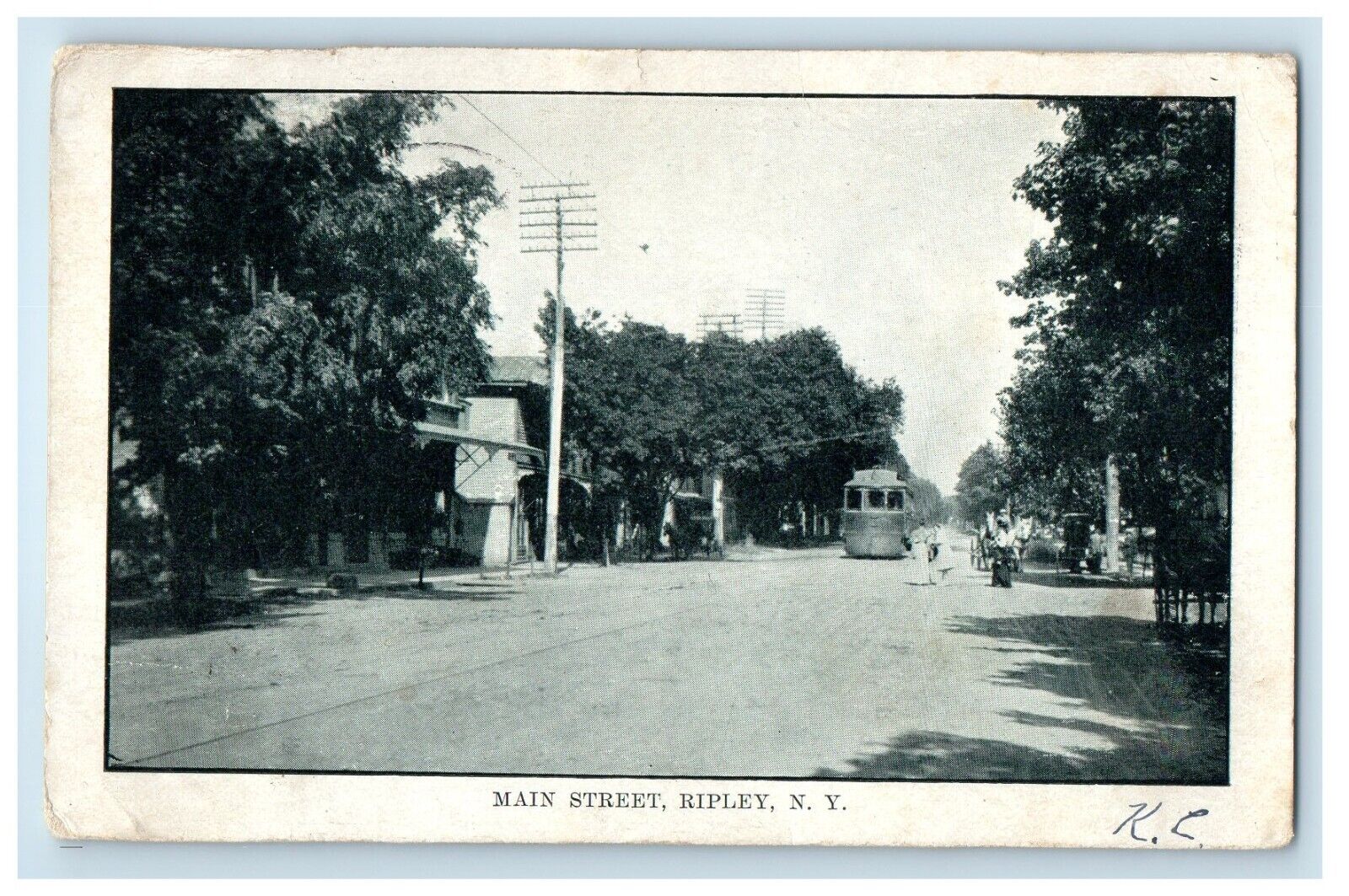 1907 Main Street View Trolley Ripley New York NY Posted Antique Postcard