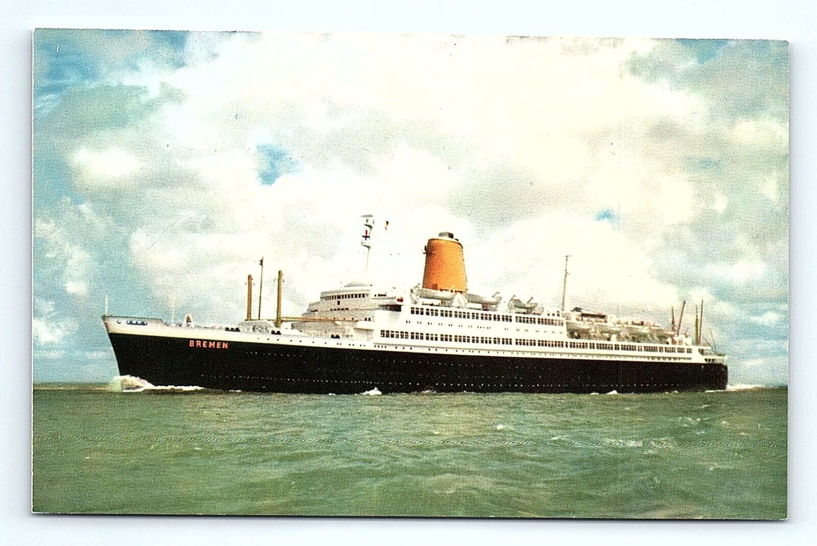 Postcard Vierschrauben T.S. Bremen Largest & Fastest German Passenger Ship